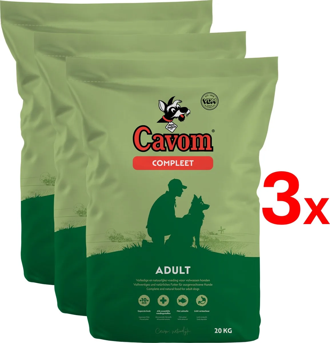 compleet Adult - geperste brokken - 3x 20kg van Cavom – productfoto