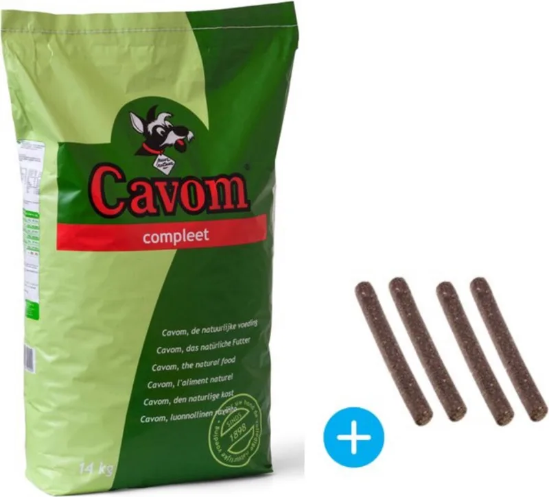 Compleet hondenbrokken geperst 14 kg + 4X gratis Frikandel de Cavom – photo produit