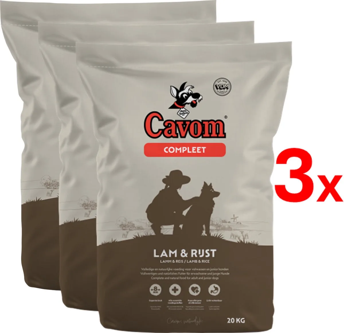 compleet Lam & Rijst - geperste brokken - 3x 20 kg van Cavom – productfoto
