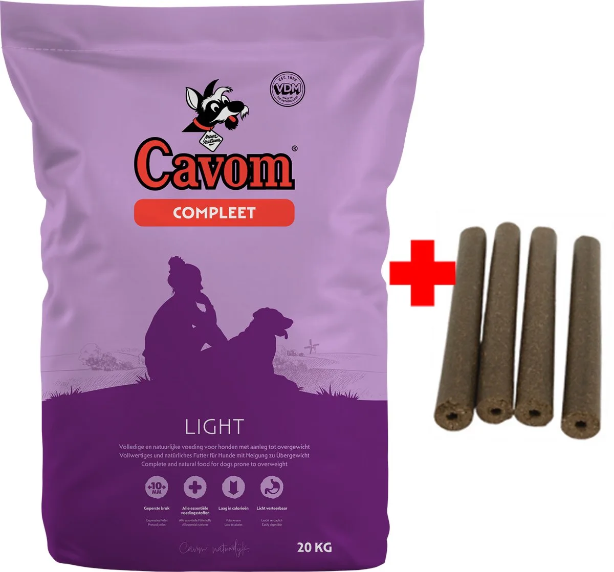 compleet Light - geperste brokken - 20kg + 4x gratis Frikandel by Cavom – product photo