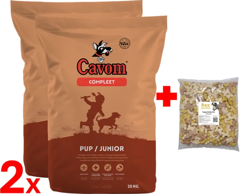 compleet Pup/Junior - geperste brokken - 2x 20kg met puppykluifjes de Cavom – photo produit