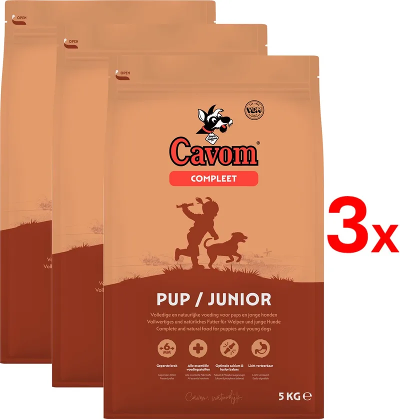 compleet Pup/Junior - geperste brokken - 3x 5 kg von Cavom – Produktfoto
