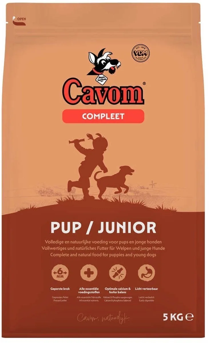 compleet Pup/Junior - geperste hondenbrokken - 5kg by Cavom – product photo