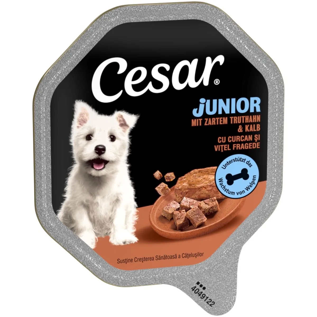 28x150g Cesar Junior Kuipje met kalkoen en kalfsvlees natvoer voor honden van Cesar – productfoto