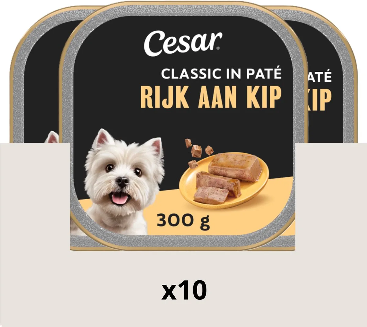 Classic in Paté 300 g x10 Adult Kuipje Rijk aan Kip Stukjes in paté-stijl by Cesar – product photo