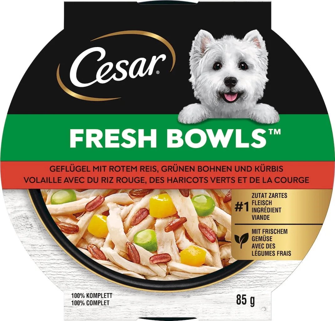 Fresh Bowls Geflügel mit rotem Reis, grünen Bohnen & Kürbis - 85 g von Cesar – Produktfoto