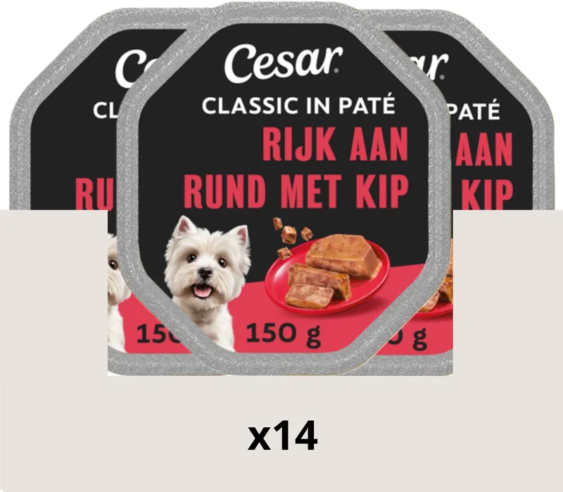 Hondenvoer - Classic - Rund in Paté - Maaltijdkuipjes 14x150g von Cesar – Produktfoto
