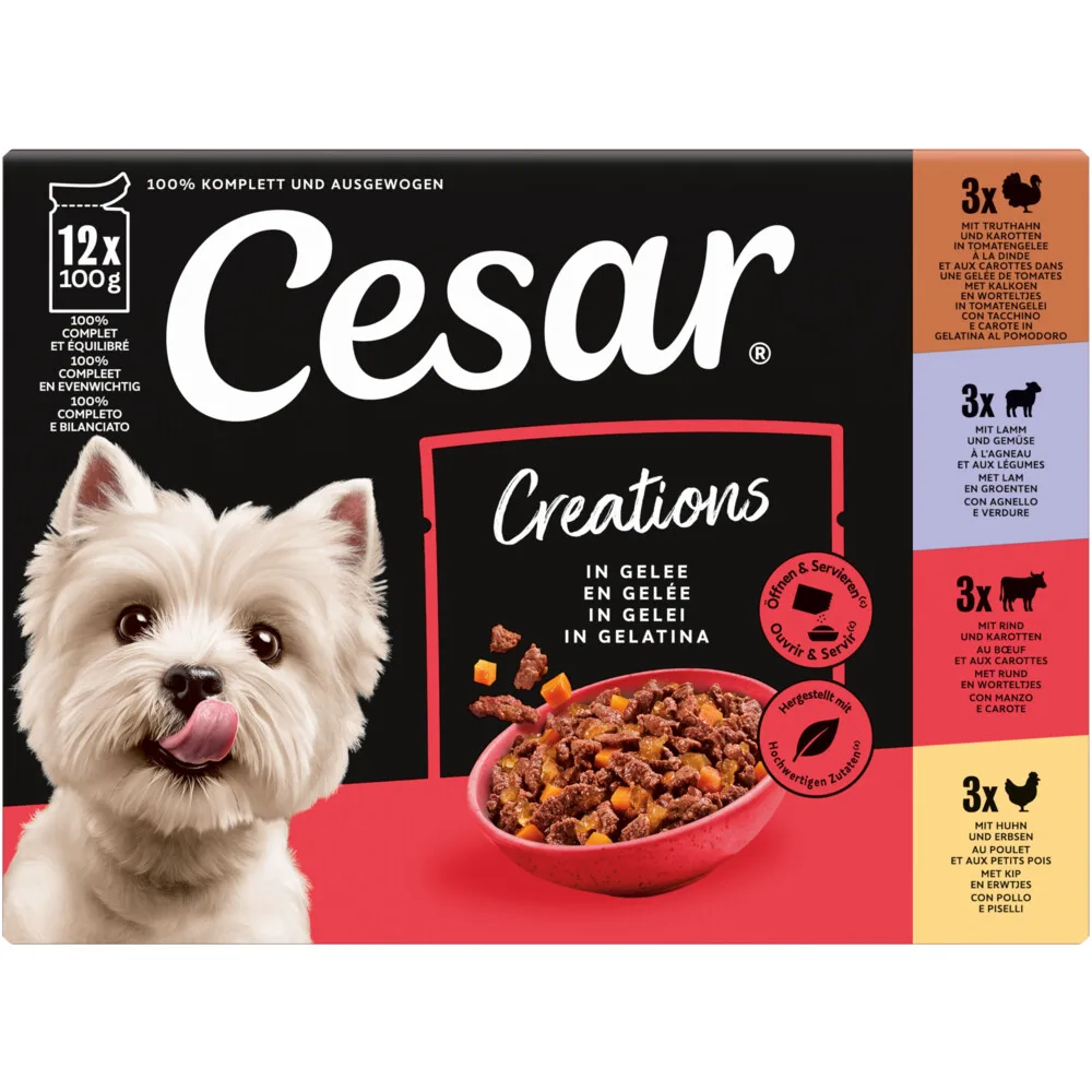 Hondenvoer Nat Pouch Creations Gelein Mix 12x100 gr de Cesar – photo produit
