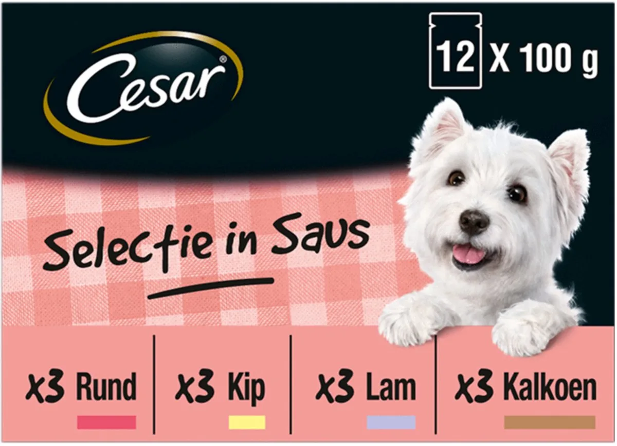 Maaltijdzakjes Multipack Selection In Saus - Hondenvoer - 12x100 g 12 stuks von Cesar – Produktfoto
