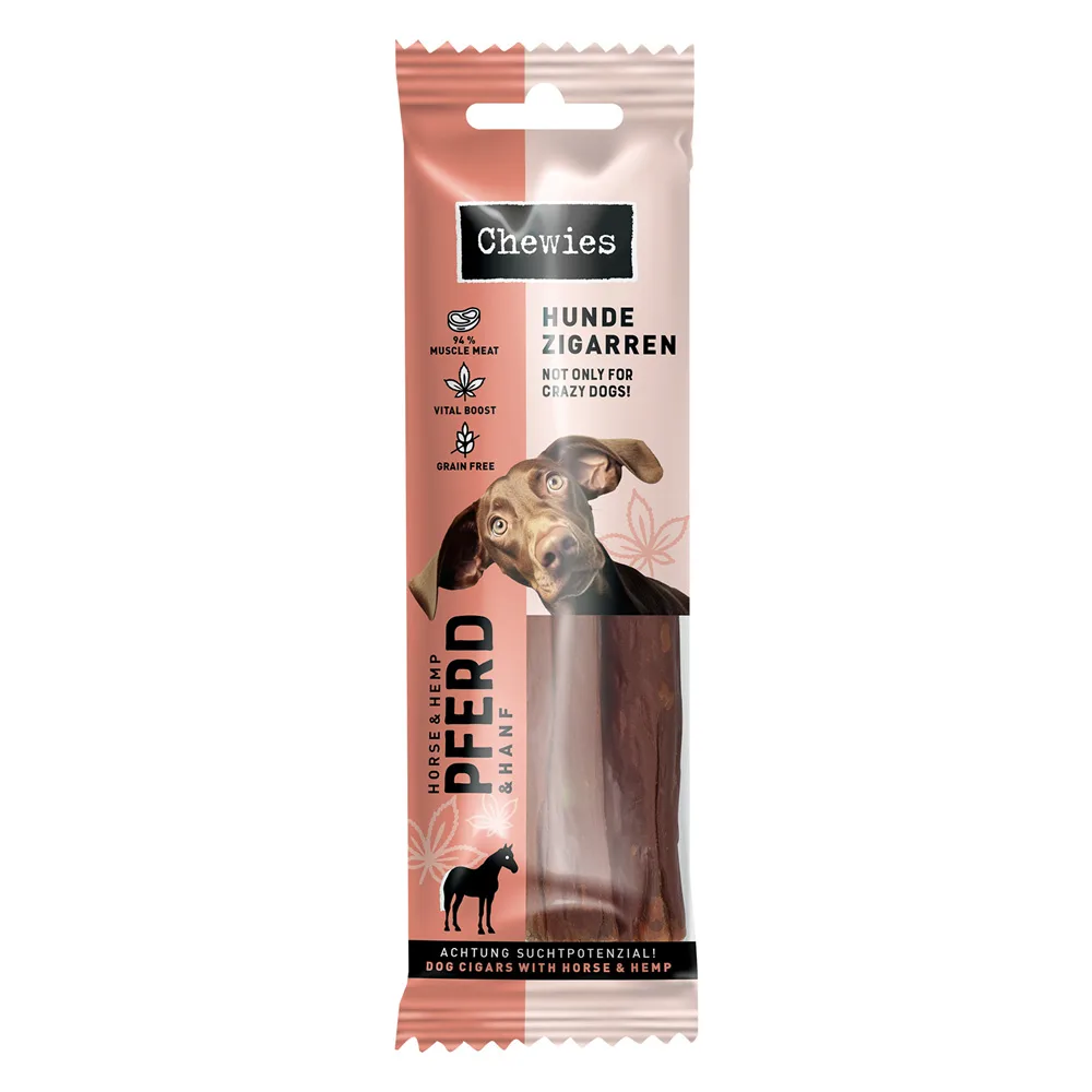 Dubbelpak: 2x75g Chewies hondensigaren paard & Hennep hondensnacks van Chewies – productfoto