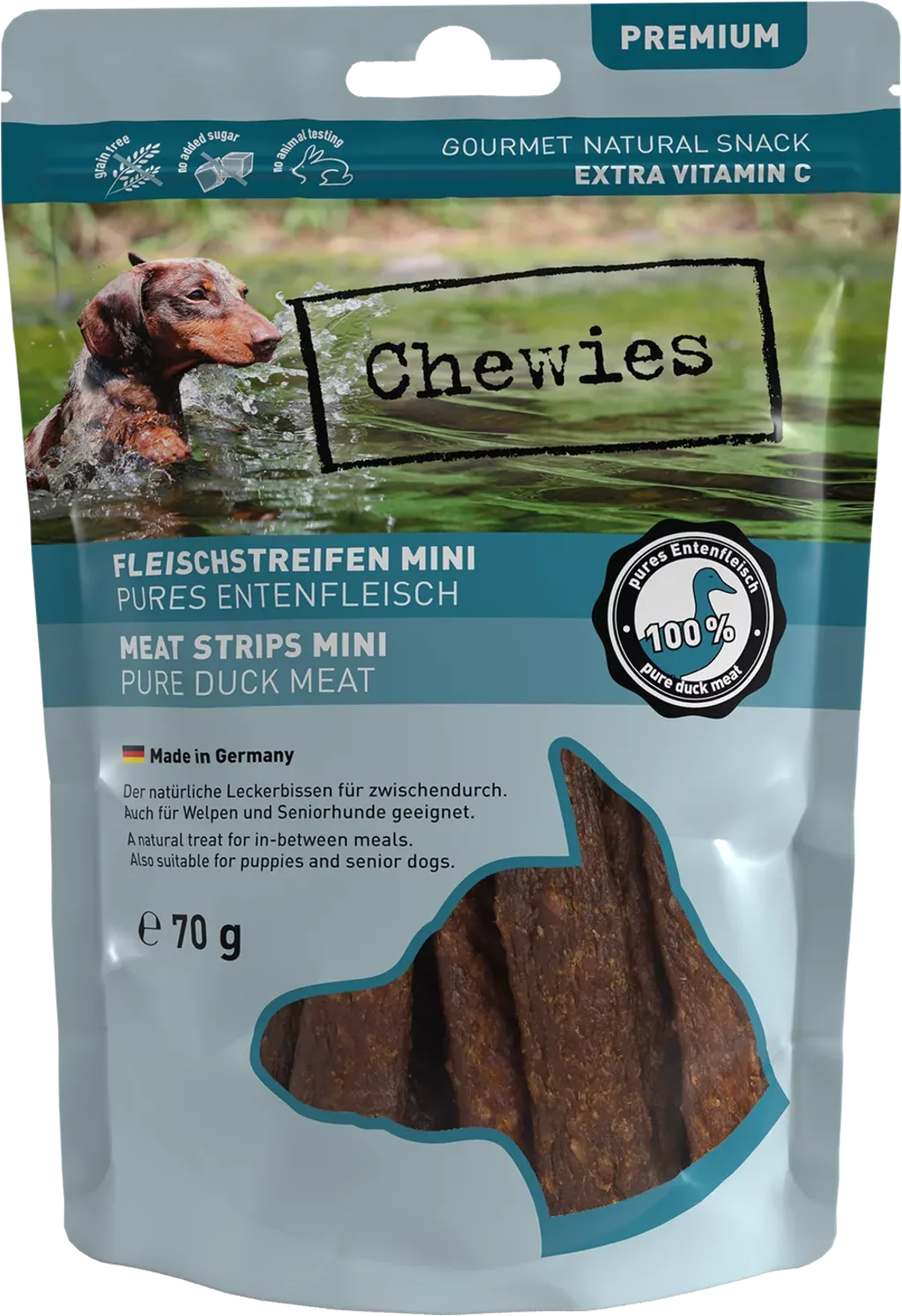 Fleischstreifen Mini Ente - 70 g von Chewies – Produktfoto