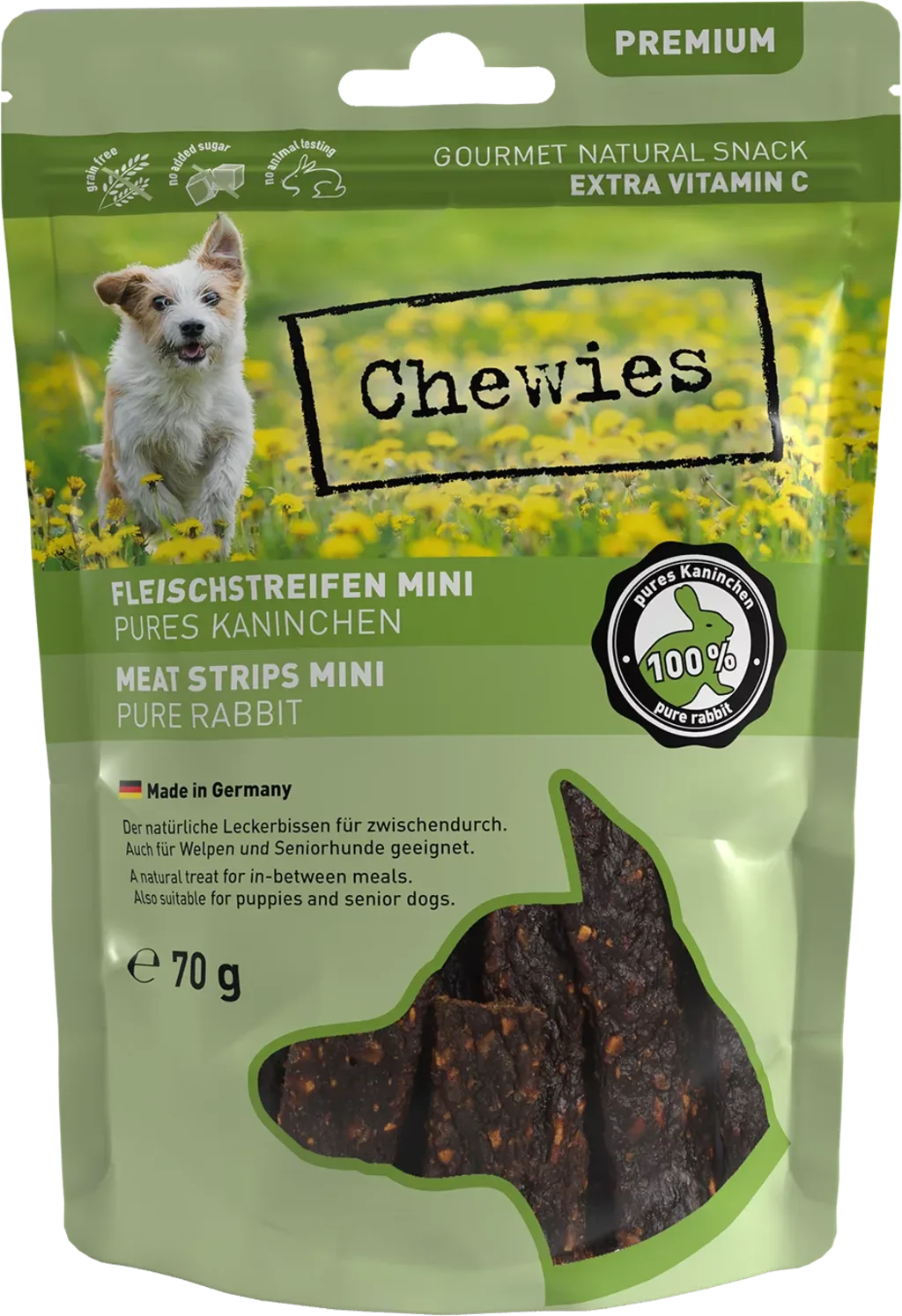 Fleischstreifen Mini Kaninchen - 70 g von Chewies – Produktfoto