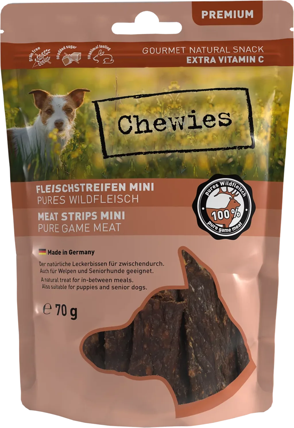 Fleischstreifen Mini Wild - 70 g von Chewies – Produktfoto