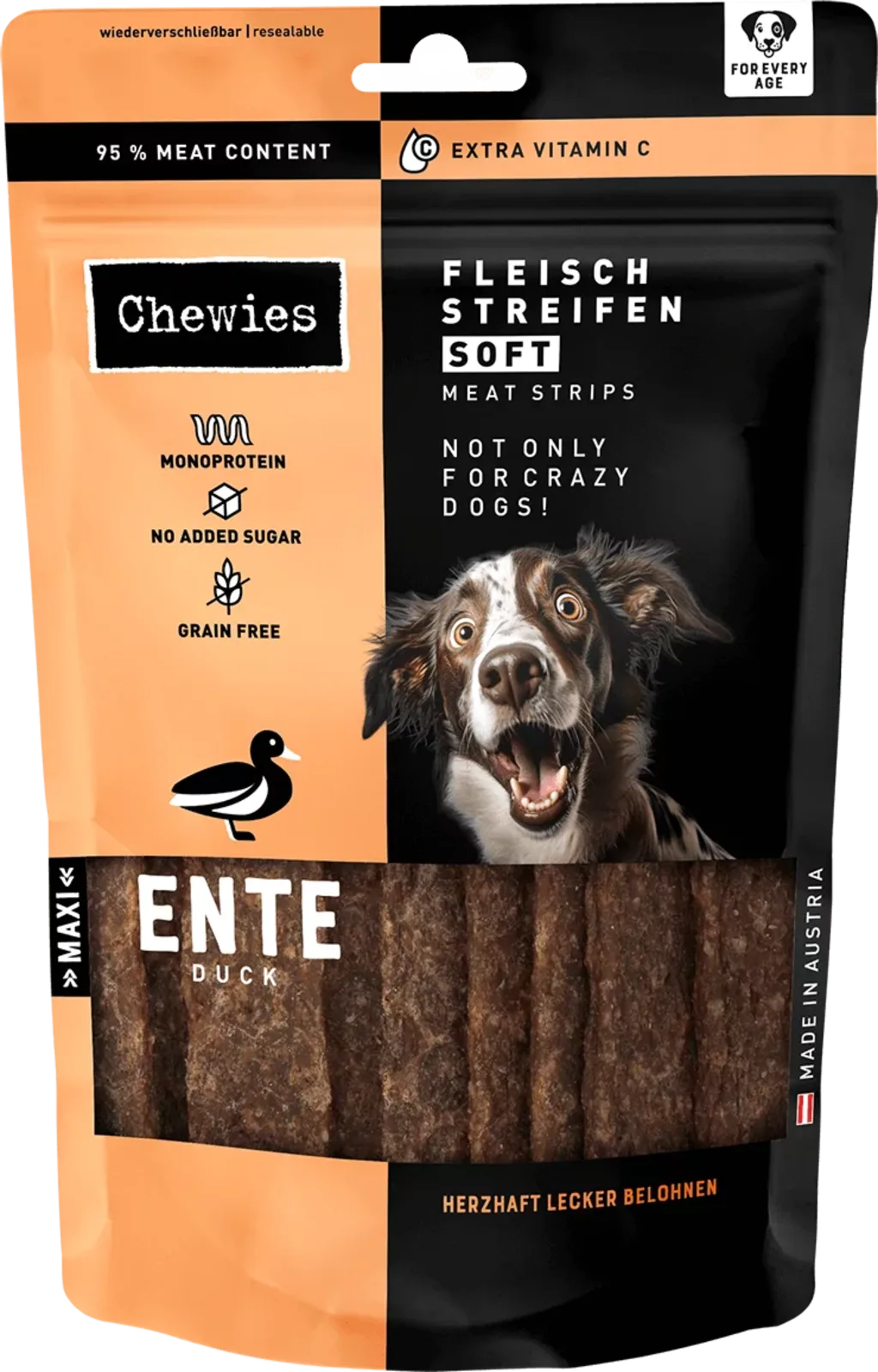 Fleischstreifen Soft Ente - 150 g von Chewies – Produktfoto