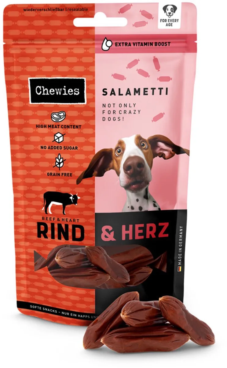 Hondensnack Salametti Rund & Hart - 9 x 60 gr - Voordeelverpakking de Chewies – photo produit