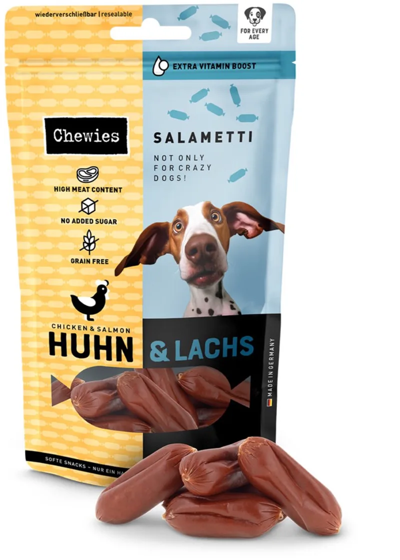 Salametti Hondensnack Kip & Zalm - 9 x 60 gr - Voordeelverpakking by Chewies – product photo