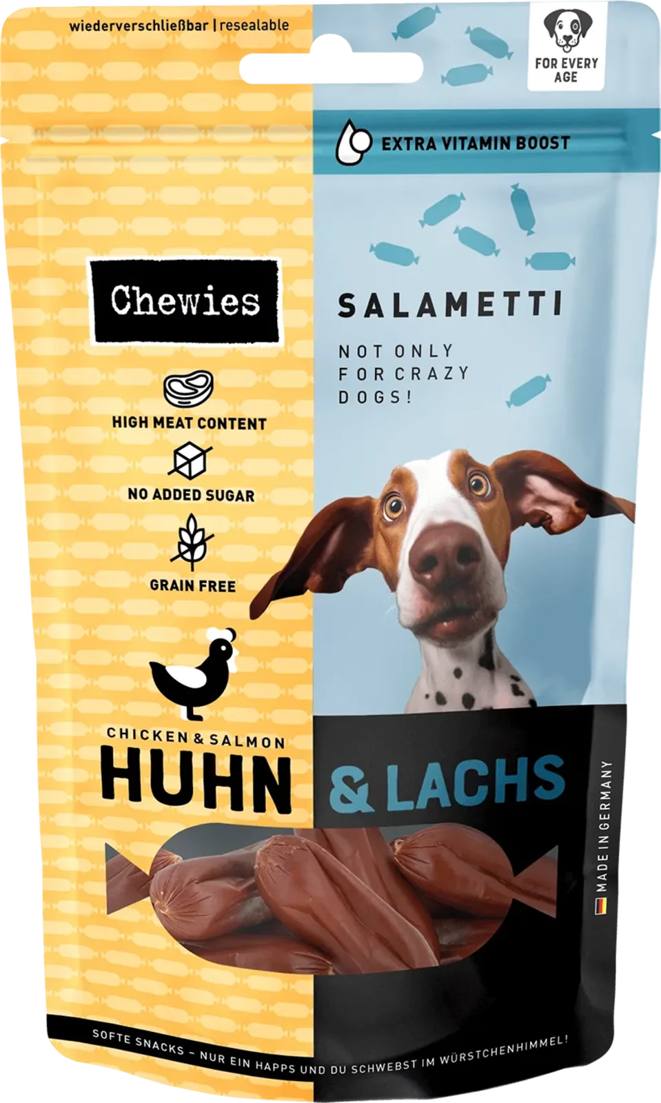SALAMETTI Huhn & Lachs - 60 g von Chewies – Produktfoto