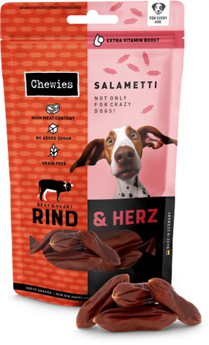 zachte worstjes voor honden - Salametti rund & hart - 60 gram by Chewies – product photo