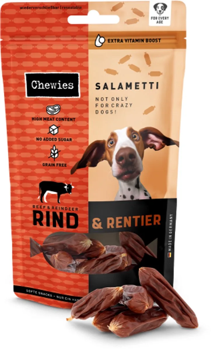 zachte worstjes voor honden - Salametti Rund & Rendier - 60 gram van Chewies – productfoto