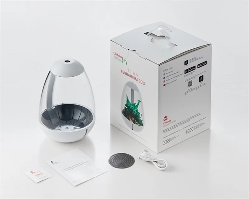 Tiny Terrarium Egg 8W DE-versie met acryl deksel en LED-verlichting de Chihiros en Gris – photo produit