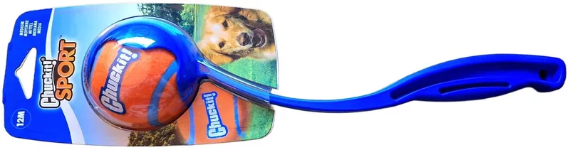 Bal met werpstok klein - Speelgoed voor dieren - medium - 7 cm - Oranje met blauw - Honden bal - Speelbal hond - Speelgoed hond de Chuckit! en Blauw met oranje – photo produit