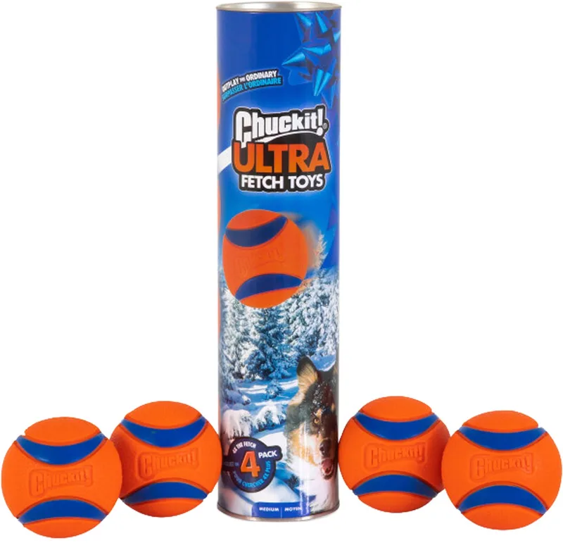 Ultra Ball ballenset – Hondenbal - Hondenspeelgoed – stevig Rubber – Drijvend – Oranje/Blauw – 4 Stuks de Chuckit! en Orange – photo produit