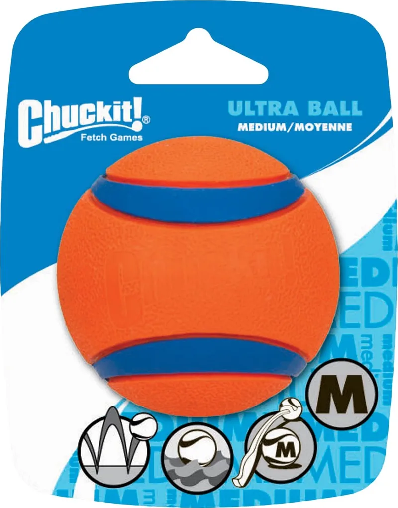 Ultra Ball – Hondenspeelgoed – Hondenbal – Apporteerspeelgoed – Duurzaam rubber - M – Ø 6 cm – Oranje/Blauw - 1 Stuks de Chuckit! en Orange – photo produit