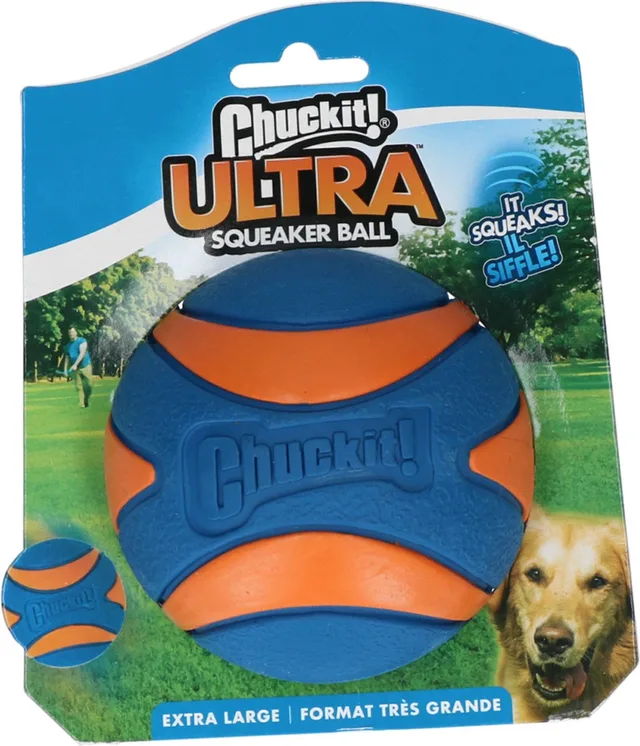 Ultra Squeaker Bal - Hondenspeelgoed - Hondenbal - Duurzaam rubber - Extra Large - Ø9 cm - Blauw/Oranje - 1 Stuks
