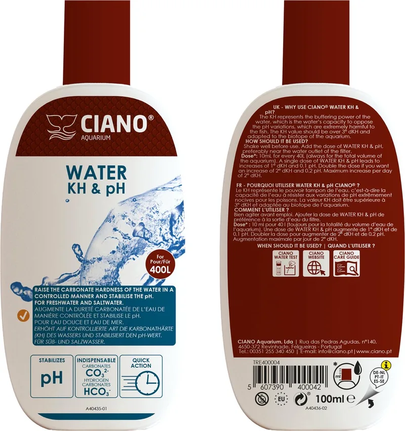 Waterbehandeling aquarium - KH & PH - 100ml fra Ciano – produktbillede