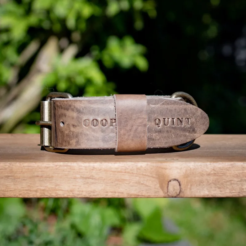 Bold Brede Leren Halsband - Large - 3 cm - Oud Messing by Cooper & Quint in Stone – product photo