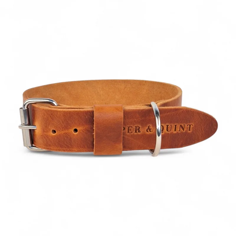 Bold Brede Leren Halsband - Large - 4 cm - Zilver by Cooper & Quint in Camel – product photo