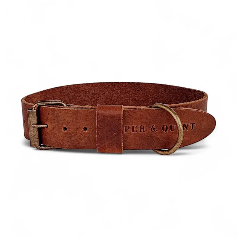 Bold Brede Leren Halsband - Medium - 4 cm - Oud Messing by Cooper & Quint in Brown – product photo