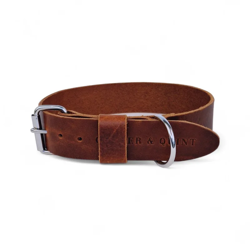 Bold Brede Leren Halsband - Small - 4 cm - Zilver by Cooper & Quint in Brown – product photo