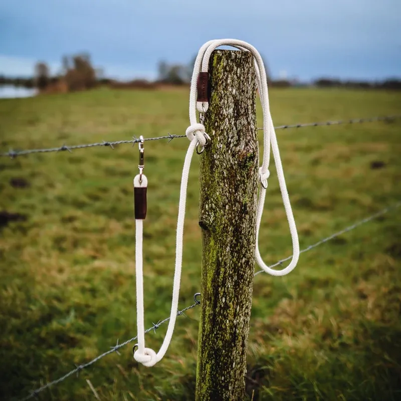 Just Cotton Verstelbare Hondenriem - Politielijn hond - Trainingslijn hond - Touwlijn - 8mm - Zilver de Cooper & Quint en Ecru – photo produit