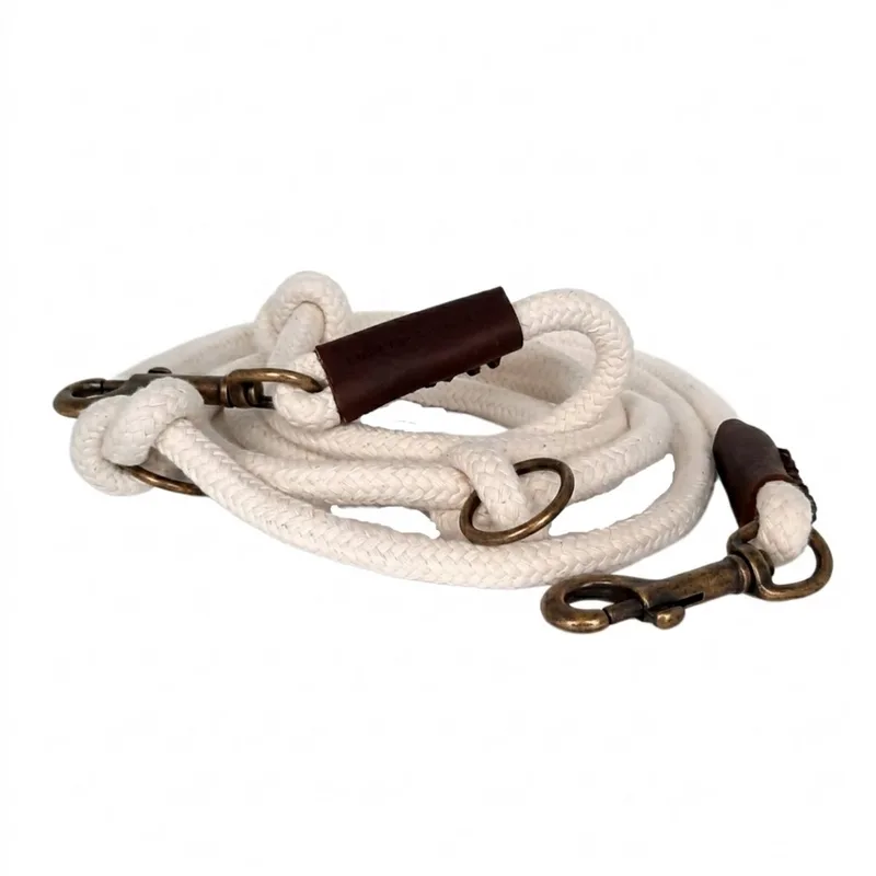 Just Cotton Verstelbare Hondenriem - Politielijn hond - Trainingslijn hond - Touwlijn - 8mm - Oud Messing by Cooper & Quint in Ecru – product photo