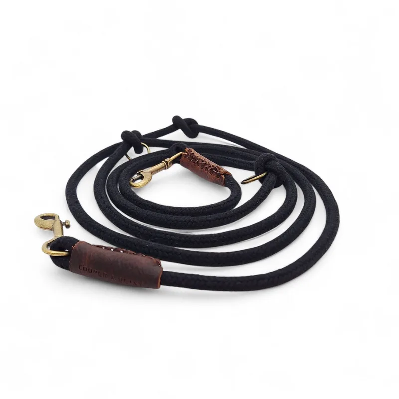 Just Cotton Verstelbare Hondenriem - Politielijn hond - Trainingslijn hond - Touwlijn - 10mm - Oud Messing de Cooper & Quint en Noir – photo produit