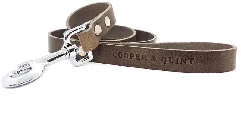 No Fuss Hondenriem Leer- - Smal - 140cm - Oud Messing von Cooper & Quint in Stone – Produktfoto