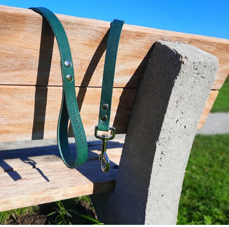 No Fuss Hondenriem - Smal - 140cm - Oud Messing by Cooper & Quint in Green – product photo