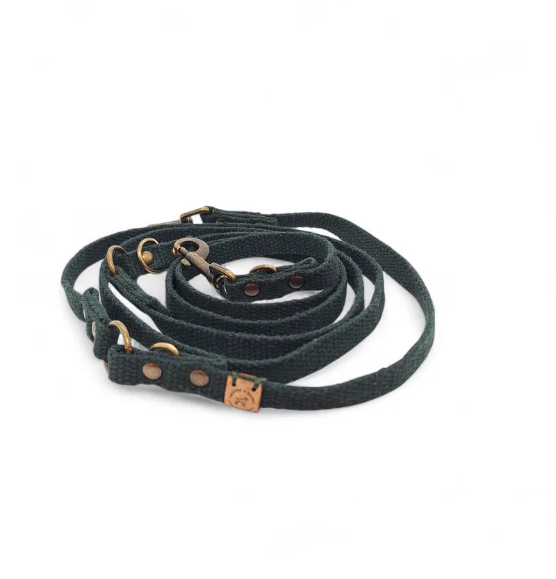 Simply Hemp Hondenriem - verstelbaar - 1.5 cm - Oud Messing von Cooper & Quint in Bosgroen – Produktfoto