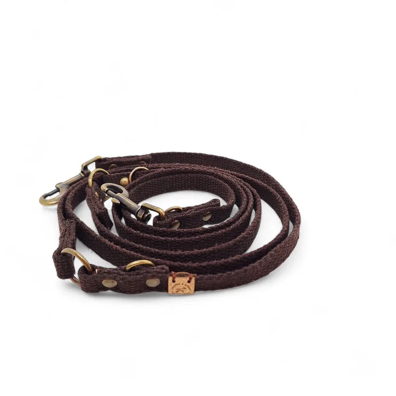 Simply Hemp Hondenriem - verstelbaar - 1.5 cm - Oud Messing de Cooper & Quint en Kastanjebruin – photo produit