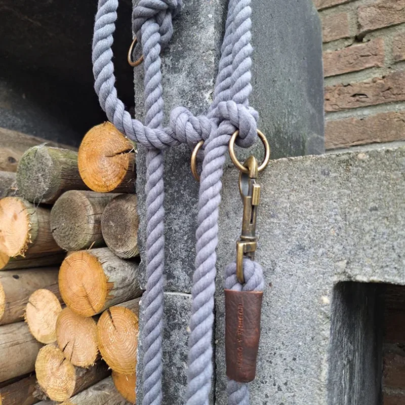 Twisted Cotton Verstelbare Hondenriem - Politielijn hond - Trainingslijn hond - Touwlijn - Katoen - 250cm - Stormachtig de Cooper & Quint en Gris – photo produit