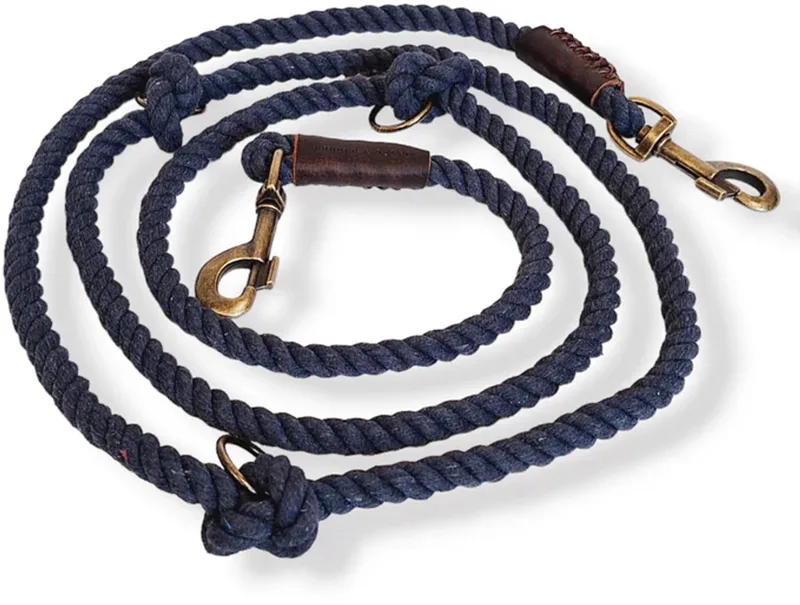 Twisted Cotton Verstelbare Hondenriem - Politielijn hond - Trainingslijn hond - Touwlijn - Katoen - 250cm de Cooper & Quint en Middernacht Blauw – photo produit