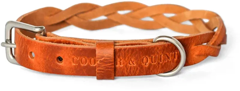 Twisted - Halsband hond gevlochten leer - Camel-Zilver XS de Cooper & Quint en Camel – photo produit