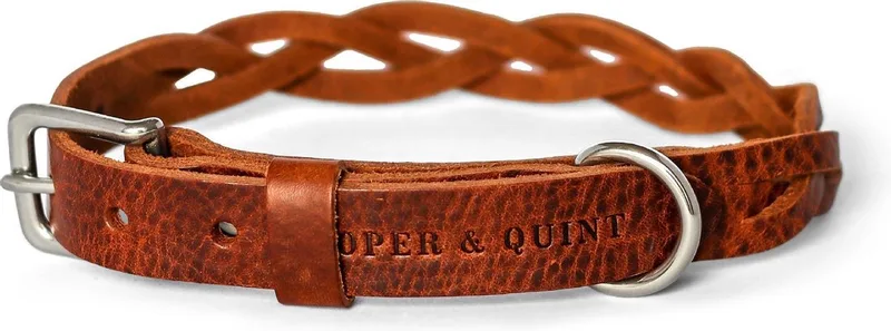 Twisted - Halsband hond gevlochten leer - Zilver - Large de Cooper & Quint en Marron – photo produit