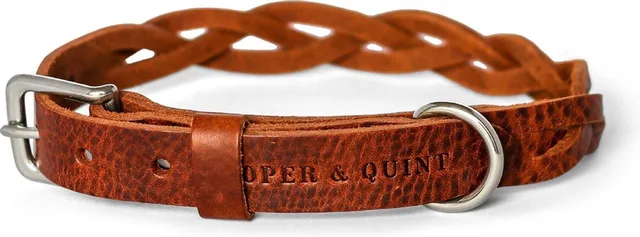 Twisted - Halsband hond gevlochten leer - Zilver - Medium