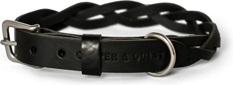Twisted - Halsband hond gevlochten leer - Zilver - Small de Cooper & Quint en Noir – photo produit