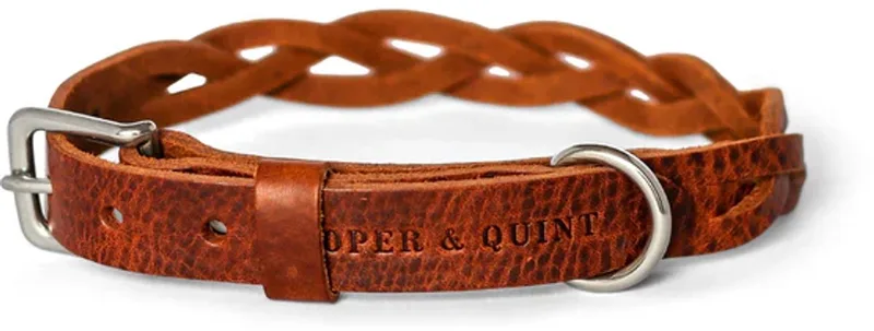Twisted - Halsband hond gevlochten leer - Zilver - XS by Cooper & Quint in Brown – product photo