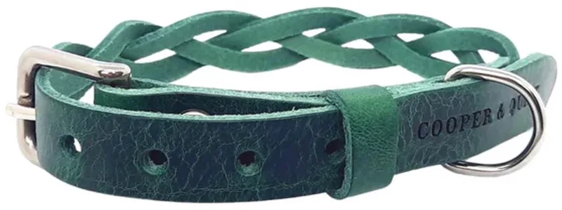 Twisted - Halsband hond gevlochten leer - Zilver - XS de Cooper & Quint en Vert – photo produit