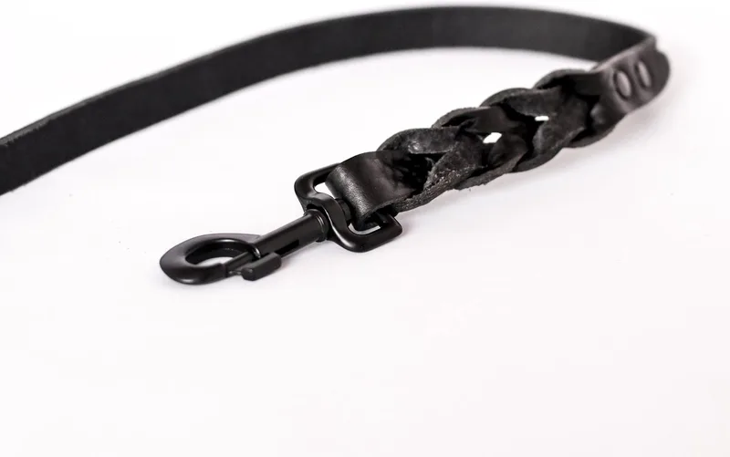 Twisted - Hondenriem gevlochten leer - 105 cm - All Black de Cooper & Quint en Noir – photo produit