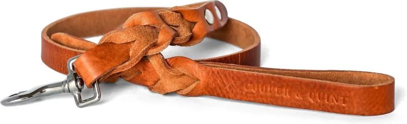 Twisted - Hondenriem gevlochten leer - 105cm - Zilver de Cooper & Quint en Camel – photo produit